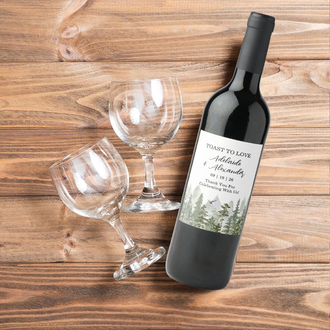 Rustic Woodland Forest Green Wedding  Wine Label (Creator Uploaded)