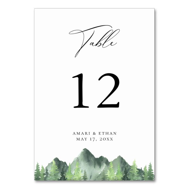 Rustic Woodland Forest Mountain Table Number (Front)