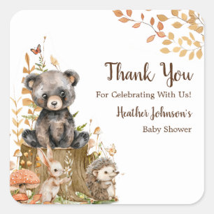 Rustic Woodland Forest Neutral Baby Shower Square Sticker