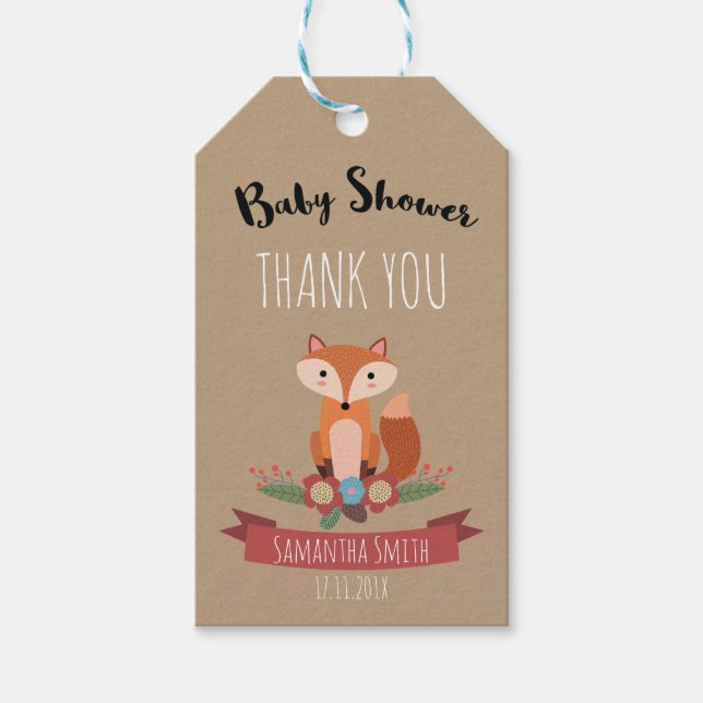 Rustic Woodland Fox Baby Shower Gift Tag (Front)