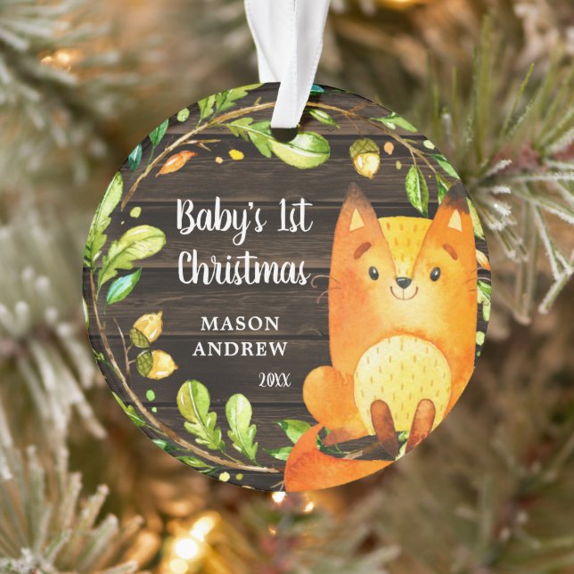 Rustic Woodland Fox Baby's First Christmas Ornament (Tree)