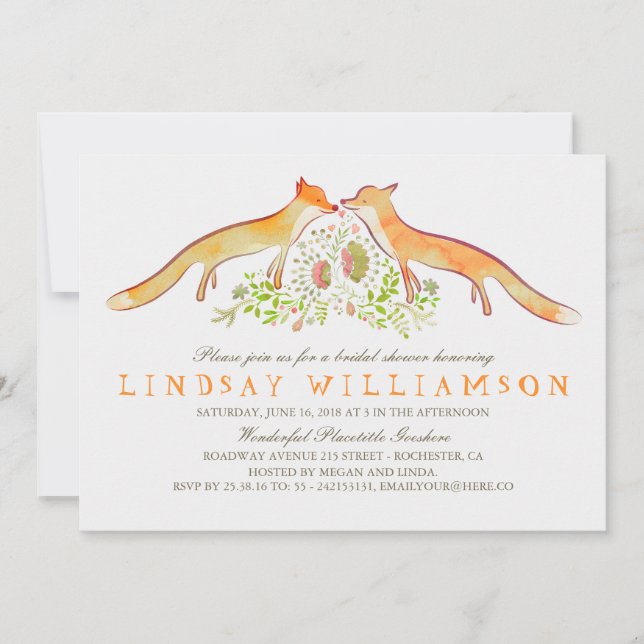 Rustic Woodland Fox Bridal Shower Invitation (Front)