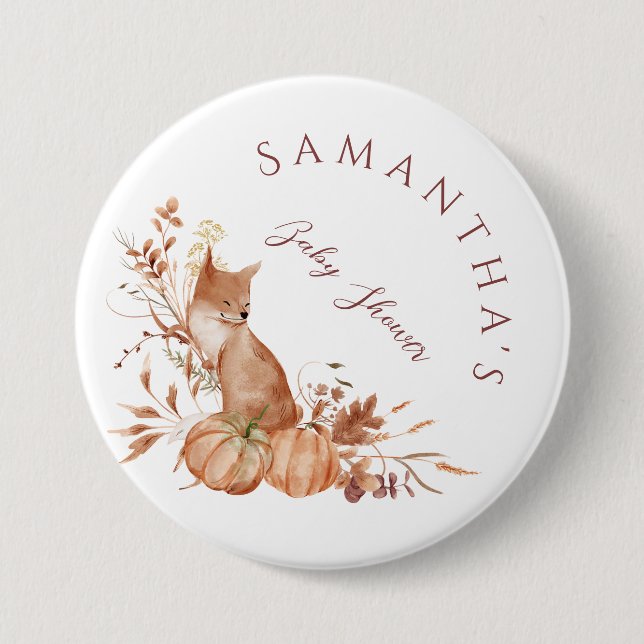 Rustic Woodland Fox Pumpkin Baby Shower 3 Inch Round Button (Front)