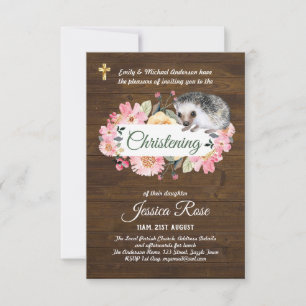 Rustic Woodland Girls Christening Invite Baptism 