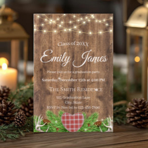 Rustic Woodland Graduation Party Invitation   Deer