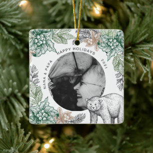 Rustic Woodland Grandparents Holiday Photo Ceramic Ornament