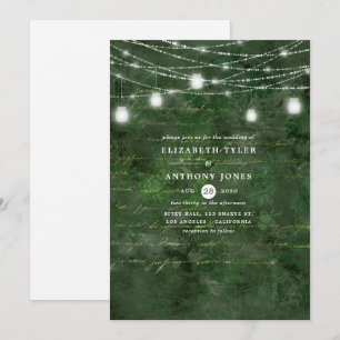 Rustic Woodland Green and Gold Calligraphy Wedding Invitation