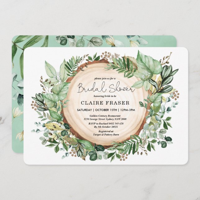 Rustic Woodland Greenery Bridal Shower Wedding Invitation (Front/Back)