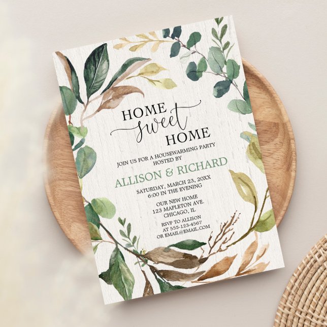Rustic woodland greenery housewarming party invitation (Creator Uploaded)