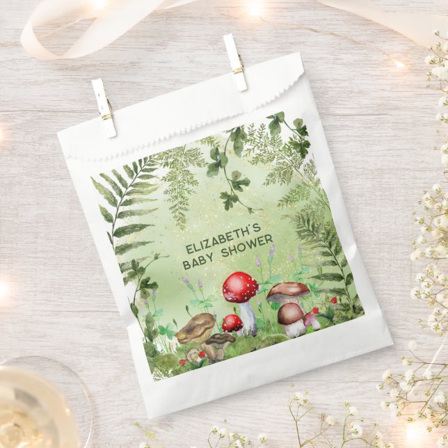 Rustic Woodland Greenery Mushrooms Fungi Ferns Favour Bag (Clipped)