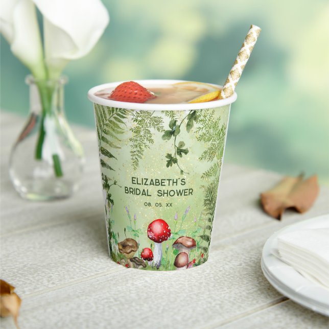 Rustic Woodland Greenery Mushrooms Fungi Ferns Paper Cups (Insitu)