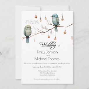 Rustic Woodland Love Birds Celebration Invitation
