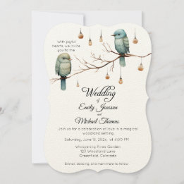 Rustic Woodland Love Birds Celebration Invitation