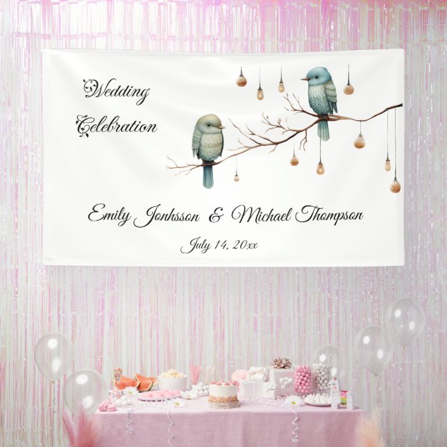 Rustic Woodland Love Birds  Romantic Wedding  Banner (Party)