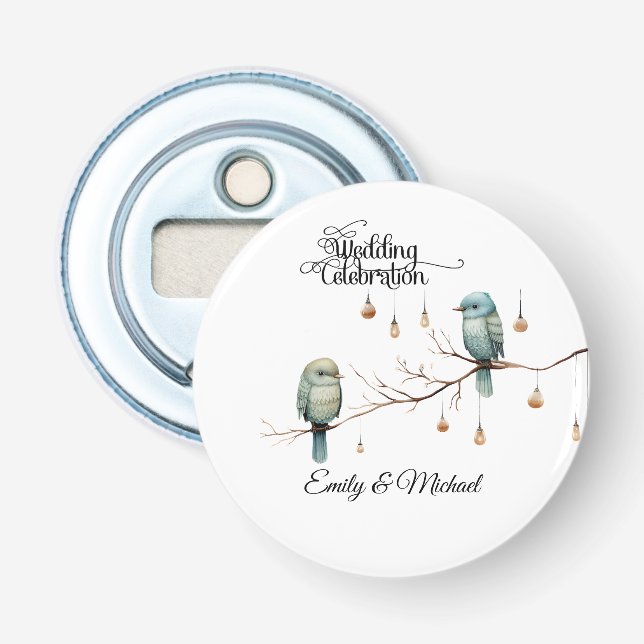 Rustic Woodland Love Birds  Romantic Wedding  Bottle Opener (Front)