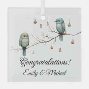 Rustic Woodland Love Birds  Romantic Wedding  Glass Ornament