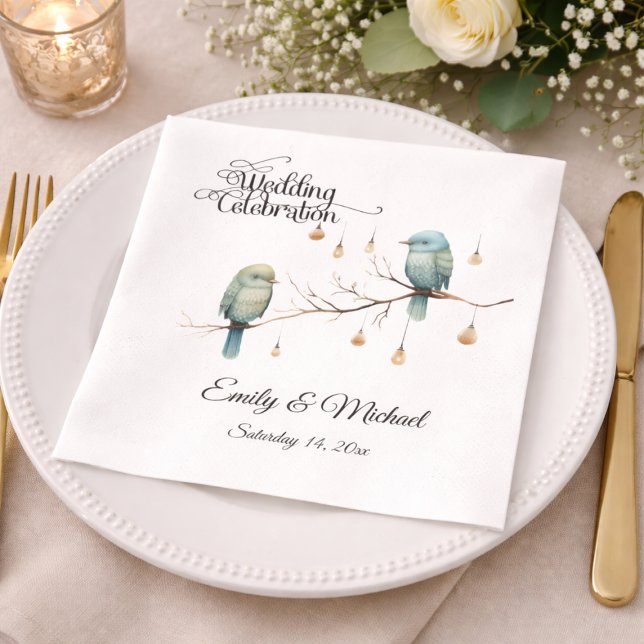 Rustic Woodland Love Birds  Romantic Wedding  Napkin (Creator Uploaded)
