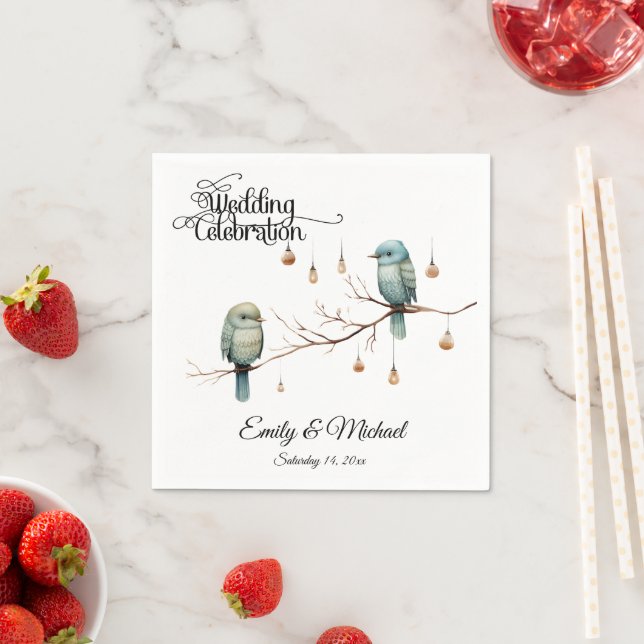 Rustic Woodland Love Birds  Romantic Wedding  Napkin (Insitu)