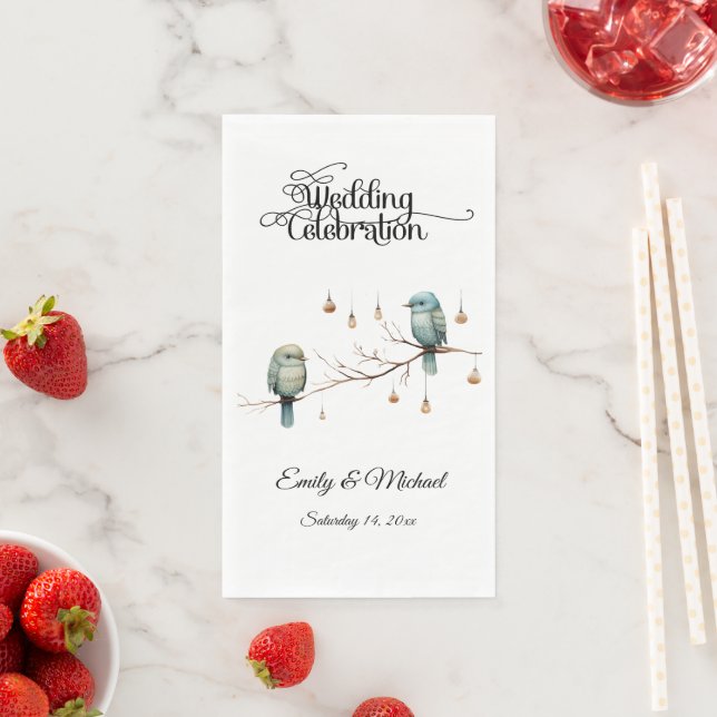 Rustic Woodland Love Birds  Romantic Wedding  Napkin (Insitu)