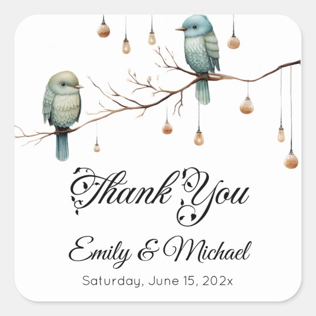 Rustic Woodland Love Birds  Romantic Wedding  Square Sticker (Front)