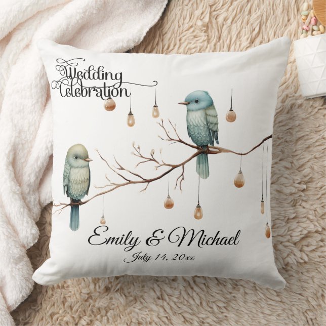 Rustic Woodland Love Birds  Romantic Wedding  Throw Pillow (Blanket)