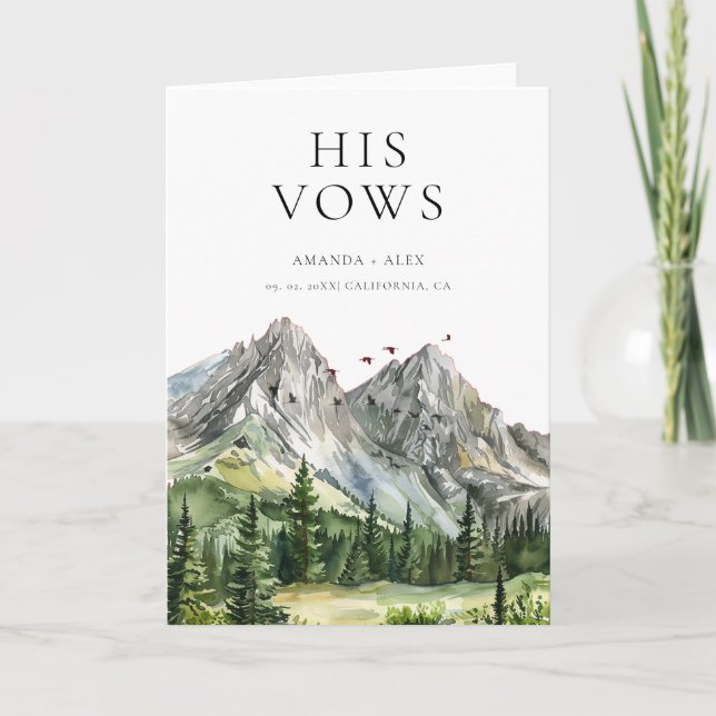 Rustic Woodland Mountain Forest His Wedding Vows Card (Front)