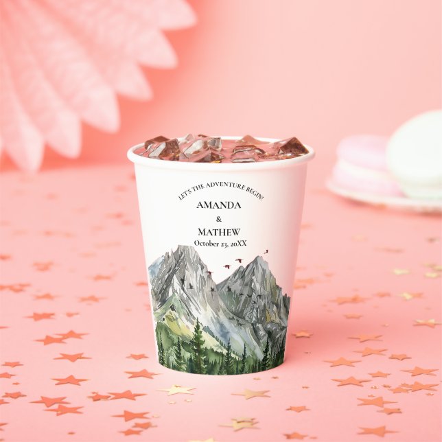 Rustic Woodland Mountain Forest Pine Wedding Paper Cups (Insitu)