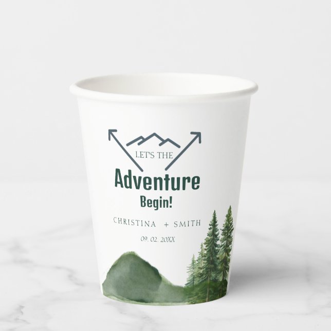 Rustic Woodland Mountain Forest Pine Wedding Paper Cups (Front)