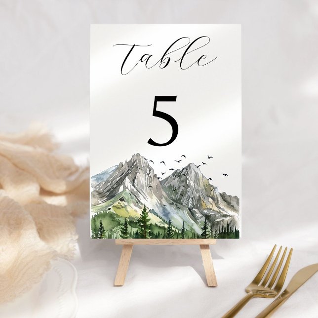 Rustic Woodland Mountain Forest Pine Wedding Table Number (Creator Uploaded)