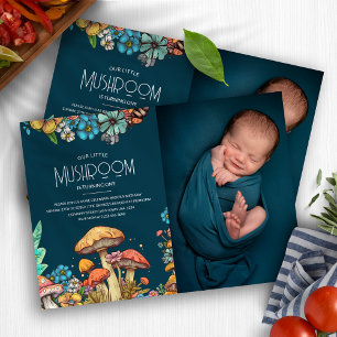 Rustic Woodland Mushroom Fungi 1st Birthday Photo Invitation