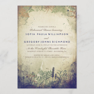 Rustic Woodland Navy Rehearsal Dinner Invitation
