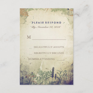 Rustic Woodland Navy Wedding RSVP Card