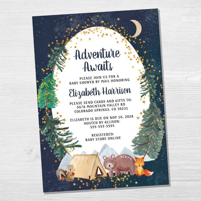 Rustic Woodland Night Sky Baby Shower By Mail Invitation (Creator Uploaded)
