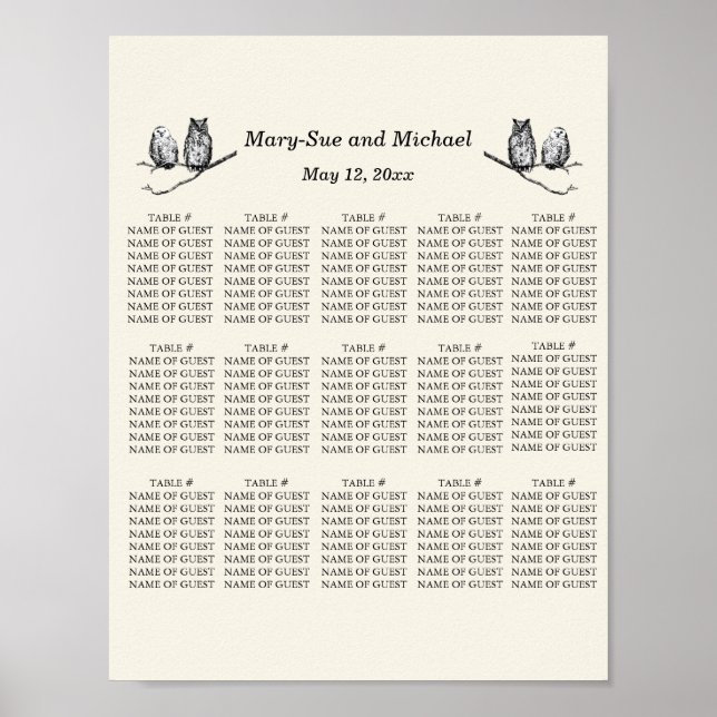 Rustic Woodland Owls Seating Arrangement Poster (Front)