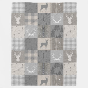 Rustic Woodland Patchwork - Neutrals Fleece Blanket