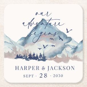 Rustic Woodland Pine Forest Our Adventure Begins Square Paper Coaster
