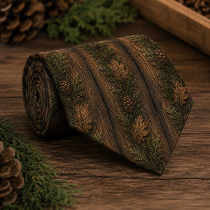 Rustic Woodland Pinecone & Oak Leaf Tie