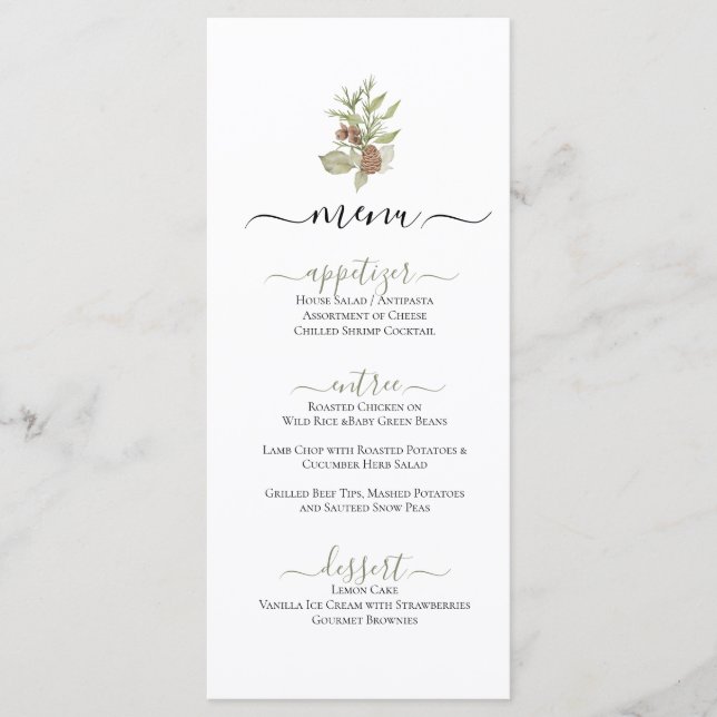 Rustic Woodland Pines & Pine Cones Illustration Menu (Front)