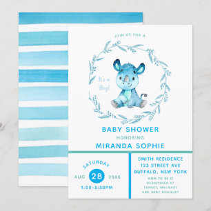 Rustic Woodland Rhino Boy Baby Shower  Invitation