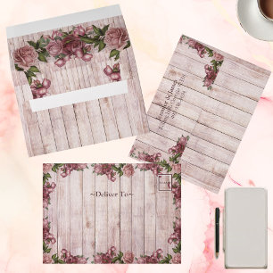 Rustic Woodland Roses Burgundy Country Wedding  Envelope