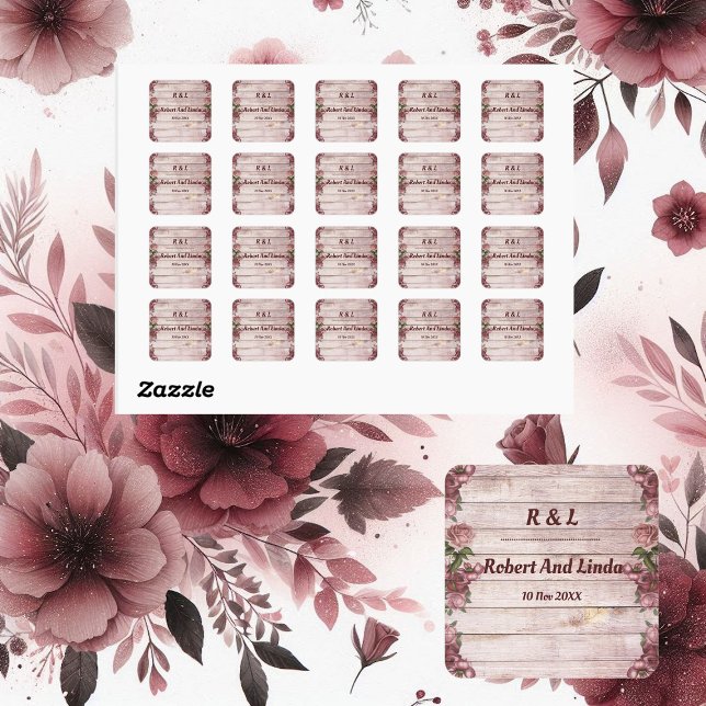 Rustic Woodland Roses Floral Country Wedding Square Sticker (Rustic Woodland Roses Floral Country Wedding Square Sticker)