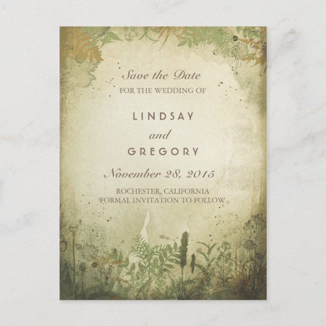 Rustic Woodland Save the Date Postcards (Front)