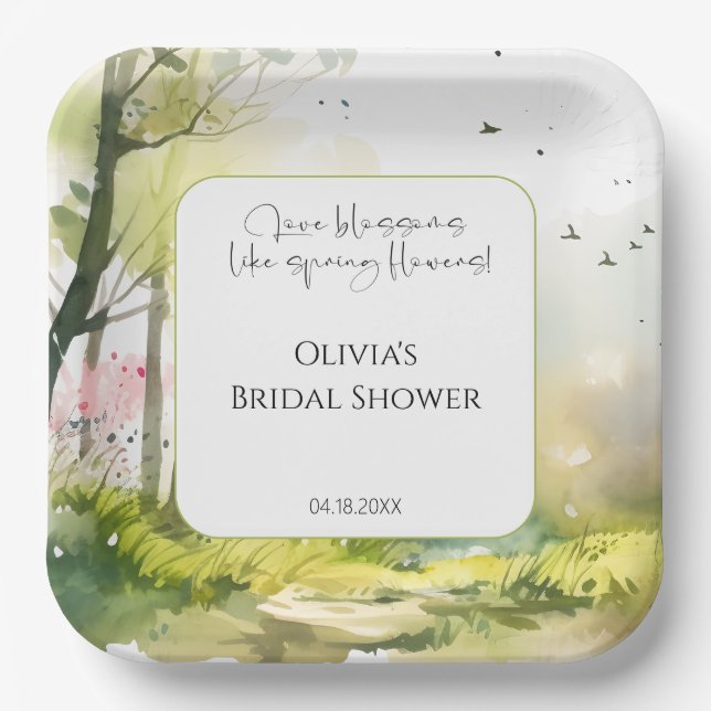 Rustic Woodland Spring Forest Bridal shower Paper Plate (Front)