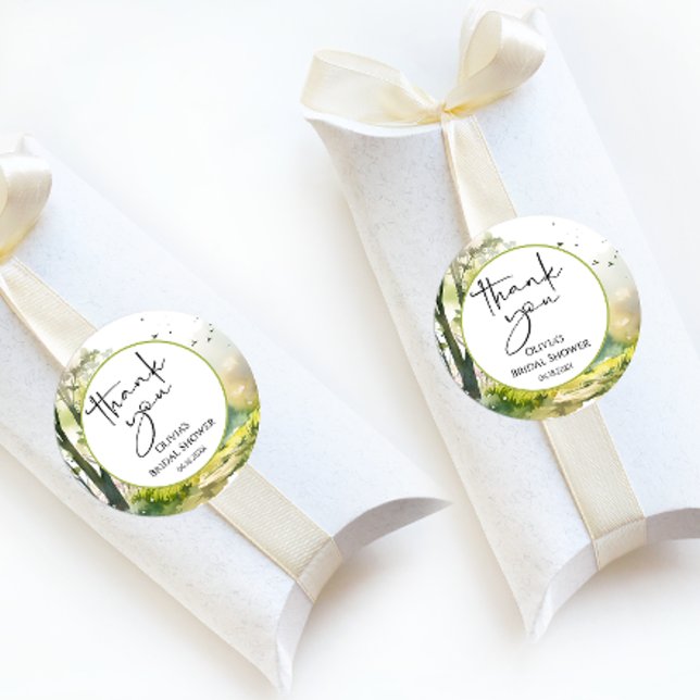 Rustic Woodland Spring Forest Thank you Classic Round Sticker (Creator Uploaded)