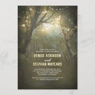 Rustic Woodland String Lights Rehearsal Dinner Invitation