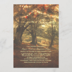 Rustic Woodland String Lights Trees Wedding Invitation