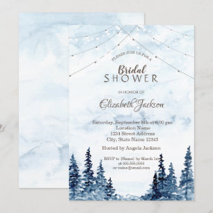 Rustic Woodland, String Lights, Watercolor Invitation