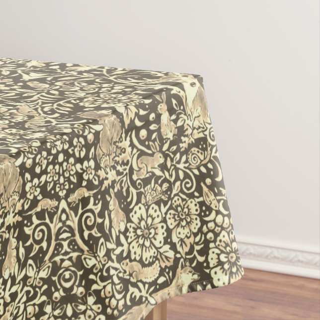 Rustic Woodland Tan & Grey Forest Animal Pattern Tablecloth (In Situ)