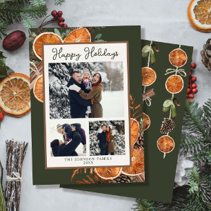 Rustic Woodland Three Photo Christmas Holiday Card