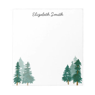 Rustic Woodland Tree Forest Watercolor Script Name Notepad